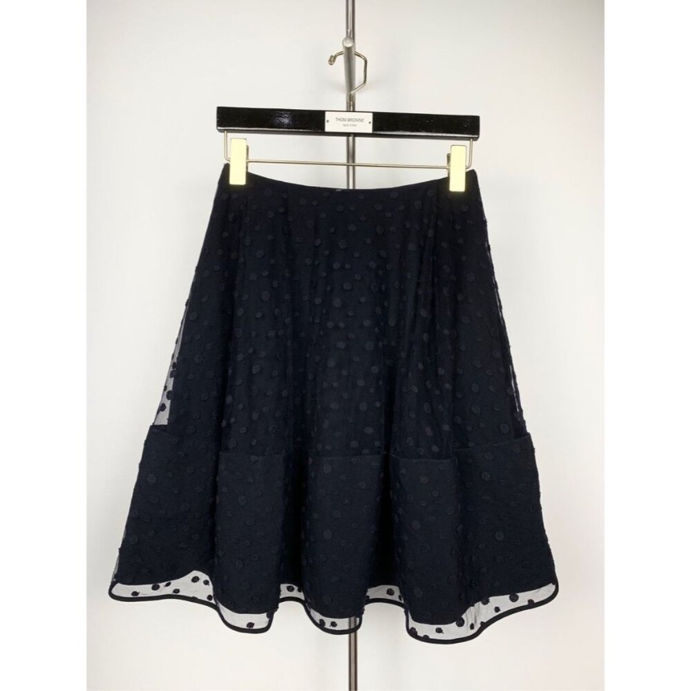 Chloé Black Polka Dot Textured A-Line Skirt With Sheer Hem